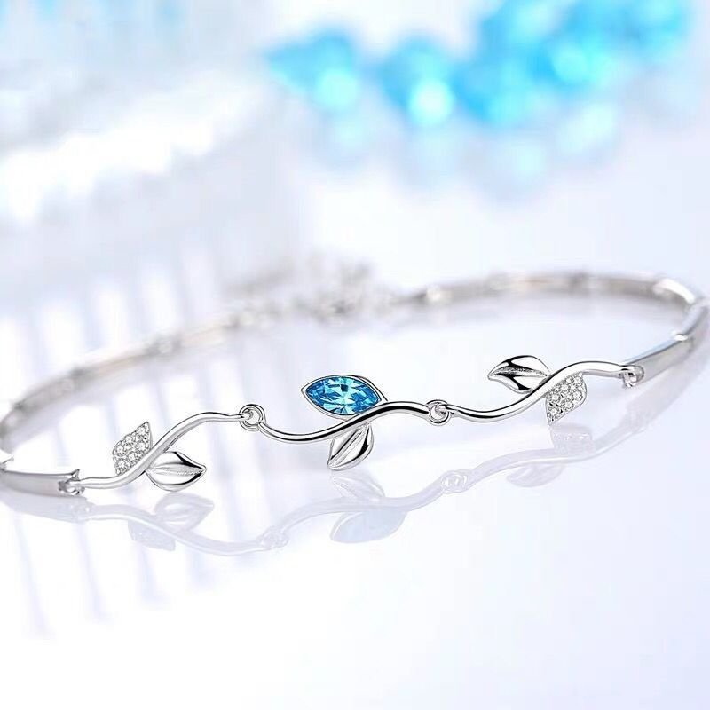 Simple and stylish silver bracelet Sweet Sen blue crystal bracelet female couple girlfriends direct sales