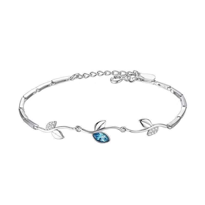 Simple and stylish silver bracelet Sweet Sen blue crystal bracelet female couple girlfriends direct sales