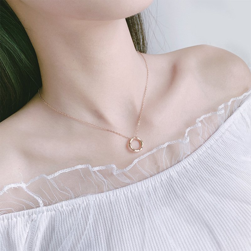 999 Sterling Silver Fashion Minimalist Geometric Ring Clavicle Chain Necklace Female Silver Chain One Piece Jewelry