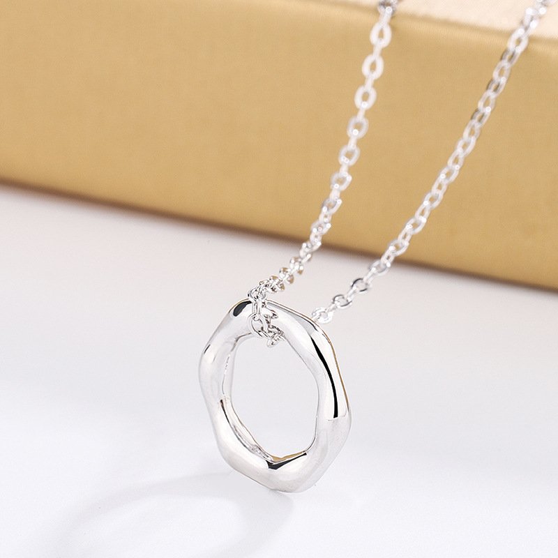 999 Sterling Silver Fashion Minimalist Geometric Ring Clavicle Chain Necklace Female Silver Chain One Piece Jewelry